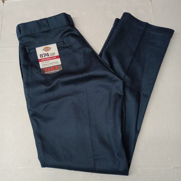 Dickies 874 Work Pants Men's 34x34 Flex Blue Original Fit Resists Wrinkles - Picture 1 of 7